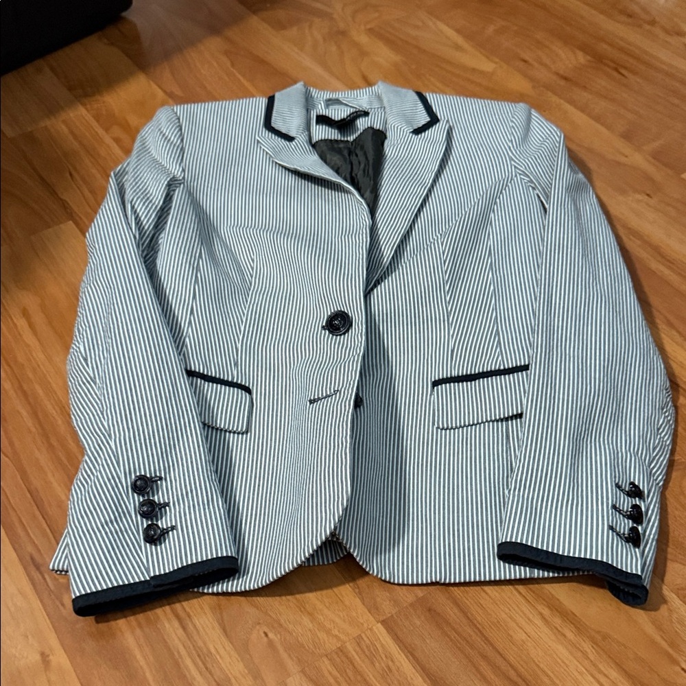 Mango Black and White Striped Blazer